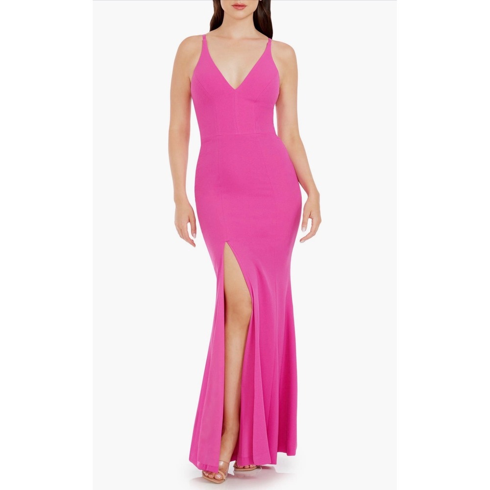 Dress the Population Iris Slit Crepe Gown Bright Fuchsia Small New $198